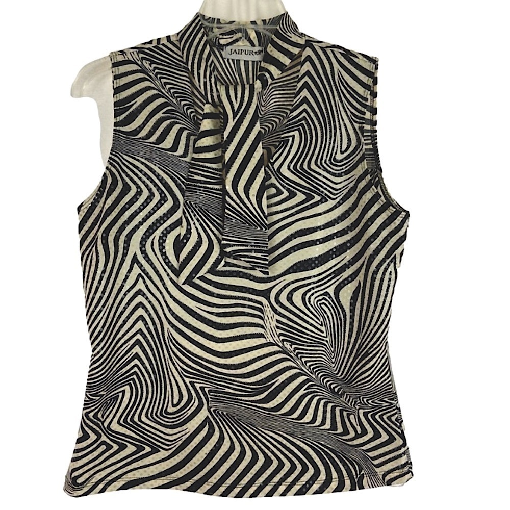 Vintage Y2K Jaipur Zebra Print Top Sparkle Sleeveless Mobwife Animal Print Large